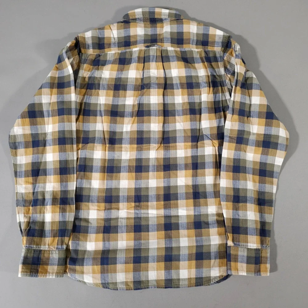The North Face Button Down Mens S Blue Tan Plaid Cotton Long Sleeve Flannel